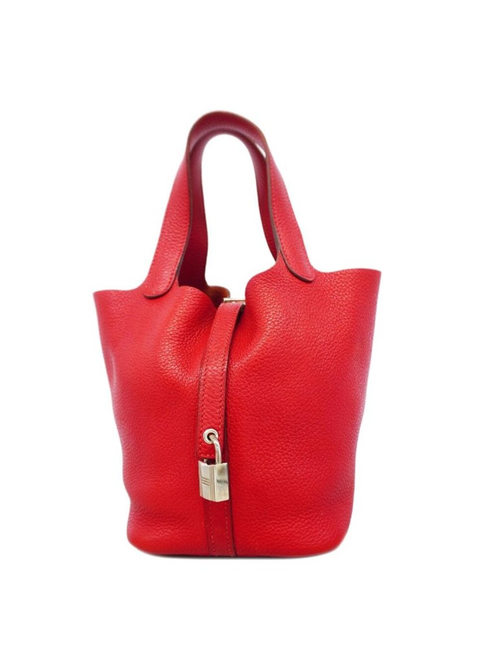 Hermes Handbag Picotin Lock PM Taurillon Clemence Rouge Casaque Silver